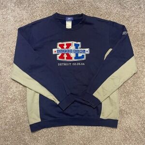Y2K Super Bowl XL 2006 Reebok Crewneck Sweatshirt Mens Medium Navy Detroit NFL
